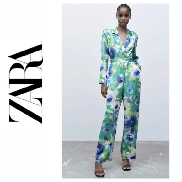 Zara Green and Blue Floral Jumpsuit - Picture 1 of 13
